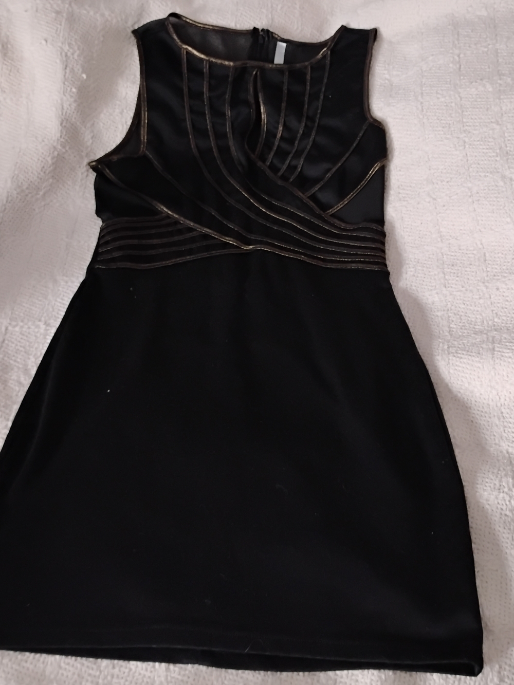 Sleeveless Black Dress with Gold Trim